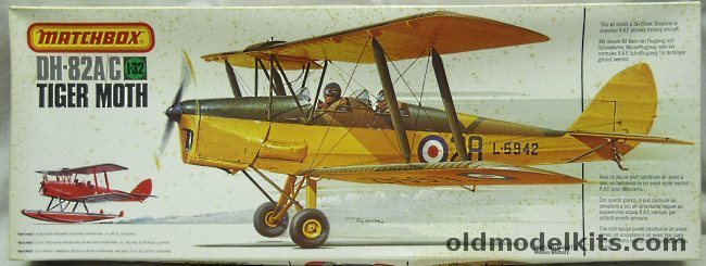 Matchbox 1/32 DH-82 A/C Tiger Moth - RAF Sywell No.6 Elementary Flying Training School 1940 / RCAF Canada No. 19 E.F.T.S. Virden Manitoba 1943 / Tiger Club Seaplane 1978 - With Wheels / Skis / Floats, 40505 plastic model kit